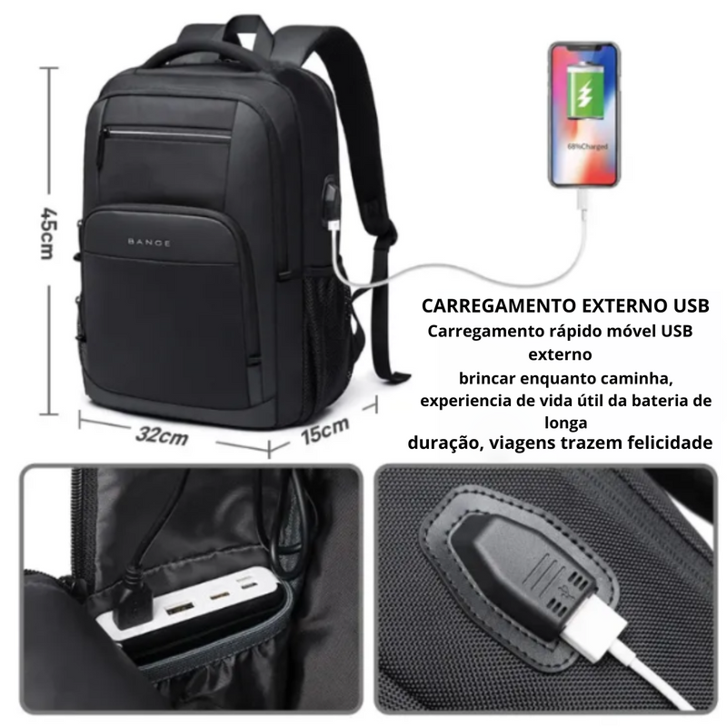 Mochila masculina com carregamento USB